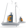 silver scales with weights with symbols of dollar and euro silver scales with weights with symbols of dollar and euro