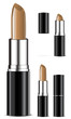set of nude tone color lipsticks isolated on white background