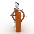 3d man sailor pirate at the wheel