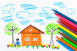 Child's drawing and pens