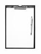Blank clipboard with pen isolated on white