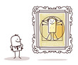 man watching the Vitruvian man