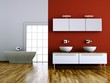 Wohndesign - Bad rot mit Parkett Wohndesign - Bad rot mit Parkett