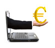 hand in a laptop with a golden euro symbol