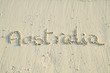 'Australia' written in sand.