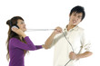 trendy couple listening to music- having fun together
