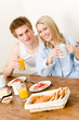 Breakfast happy couple enjoy romantic morning Breakfast happy couple enjoy romantic morning