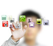 hand pushing on a touch screen interface hand pushing on a touch screen interface