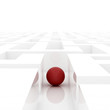 red sphere in an abstract maze