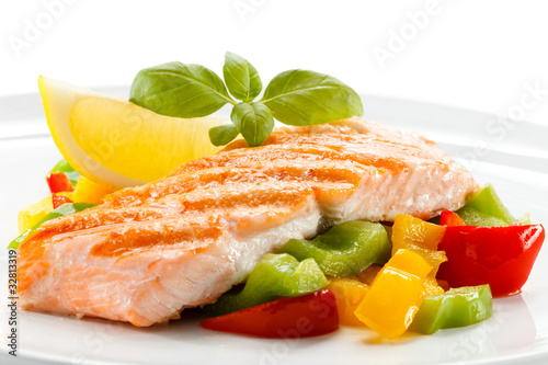 Photo: Grilled salmon and vegetables Grilled salmon and vegetables