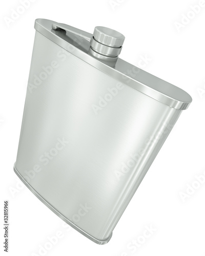 Illustration: Hip flask isolated on white background. 3D render. Hip flask isolated on white background. 3D render.