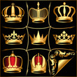 Vector: set gold(en) crowns on black background set gold(en) crowns on black background