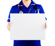 nurse holding blank card