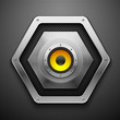 Speaker on a metallic background.
