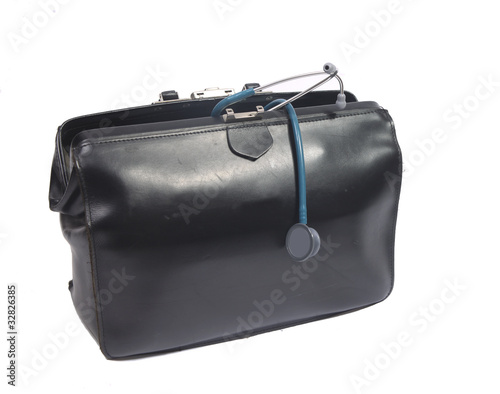 Photo: Blue stethoscope and doctor's bag Blue stethoscope and doctor's bag
