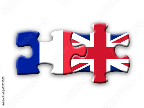 Illustration: French & UK Flags (jigsaw solution language translation) French & UK Flags (jigsaw solution language translation)