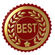 Red award with golden elements isolated on white background