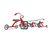 Red tricycle with slight design flaw