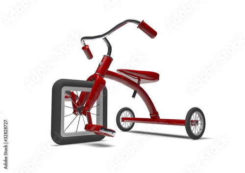 Illustration: Red tricycle with slight design flaw Red tricycle with slight design flaw