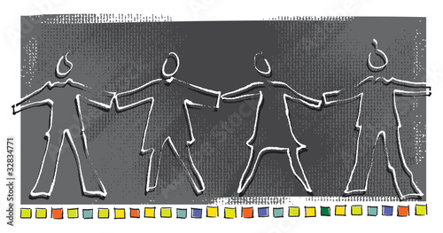 Vector: United People concept, simple linear symbolic drawing United People concept, simple linear symbolic drawing