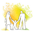Young family, simple silhouette on colorful background Young family, simple silhouette on colorful background