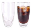 Leeres Glas und Glas mit Cola