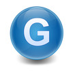 Esfera brillante azul con letra G