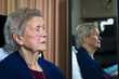 Self-reliant senior lady with lounge room reflection