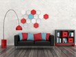 Interior of the modern room, white wall, black sofa