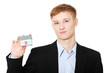 Young business man holding house model