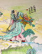 Chinese art painting on wall of shrine Chinese art painting on wall of shrine