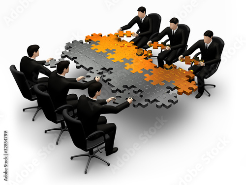 Illustration: Teams work building a puzzle Teams work building a puzzle