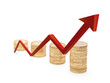 Photo: Red arrow and coins growth chart Red arrow and coins growth chart