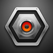 Speaker on a metallic background.