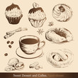 Sweet Dessert and Coffee, hand-drawn