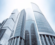 futuristic structure of office skyscrapers in the morning