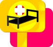Illustration of silhouettes bed with cross symbol