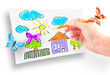 Woman's hand drawing the dream home Woman's hand drawing the dream home