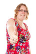 woman with thumbs up over white background