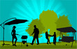 Family picnic in the garden - illustration