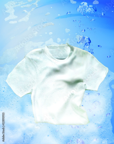 Photo: Shirt cleaning underwater with detergent Shirt cleaning underwater with detergent