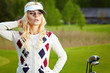 beauty blonde girl play golf