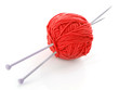 knitting needles and wool ball isolated on white