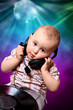 Cute child, baby dj in disco, dance, music, sound