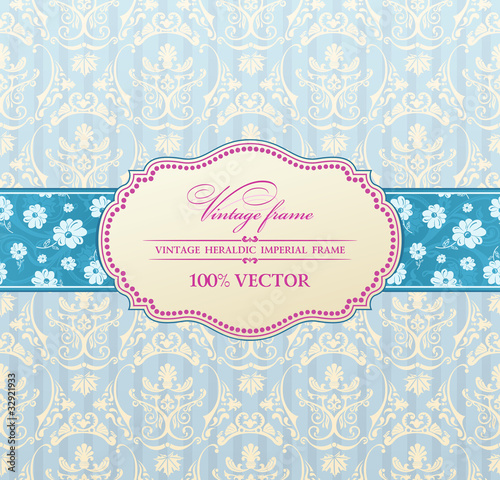 Vector: invitation vintage label flower frame blue invitation vintage label flower frame blue