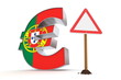 Euro with Triangular Warning Sign - Portuguese Flag Texture
