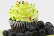 Photo: Blueberries Around Cupcake with Green Frosting Blueberries Around Cupcake with Green Frosting