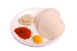 Idli with chutney, ghee and chutney powder