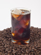 Iced coffee on beans
