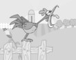 Grayscale Rooster Crowing On A Fence At The Edge Of A Pasture